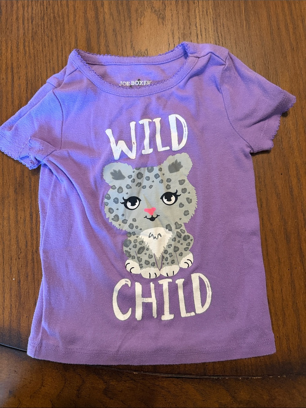 Joe Boxer Purple Tee with Cute Leopard 'Wild Child' Graphic